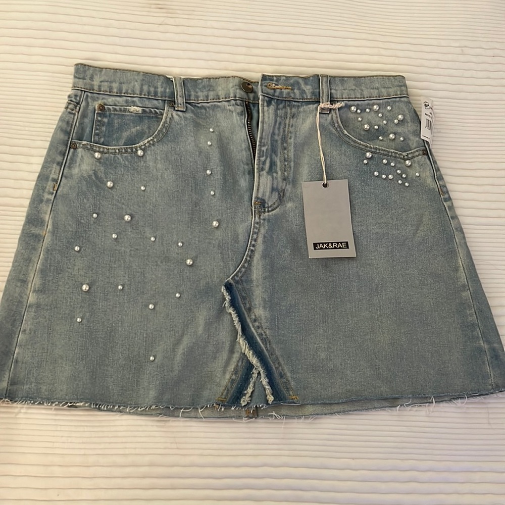 JAK&RAE Jean Skirt with Pearl Embellishments - Size 30